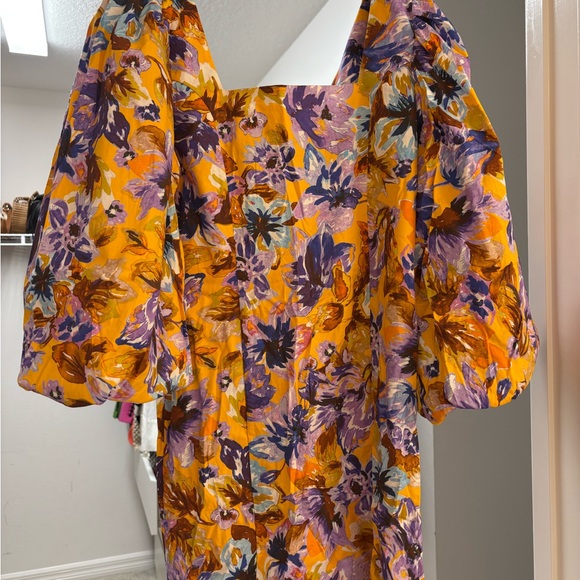 Zara Floral Puff Sleeve Dress in Orange and Purple - Picture 5 of 8